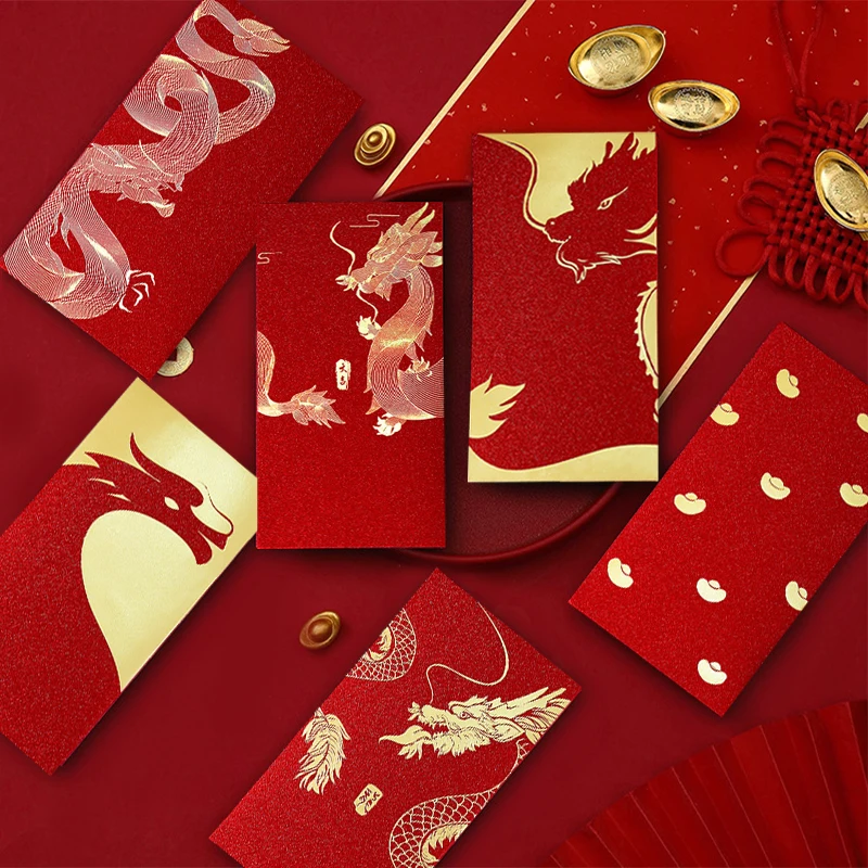 6Pc Pachet Rosu Sac Red Geanta Plic Anul Dragonului Desene animate 2024 Anul Nou Festivalul de Primăvară Roșu de Pachete de An Lunar Chinezesc An