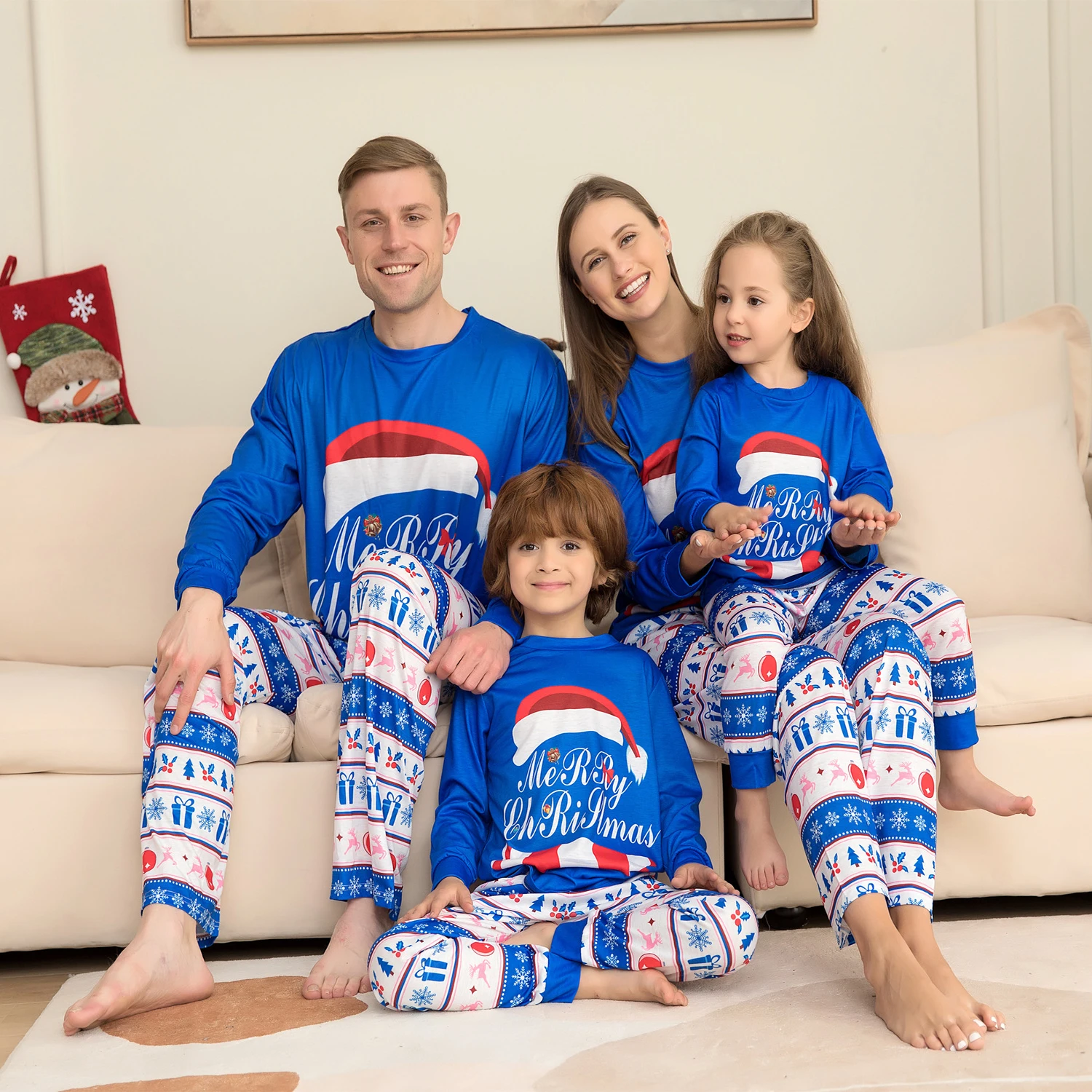 Familia Crăciun Potrivire Costumele Pijama Albastru Costum pentru Copil Mama Fiica Haine de Familie Aceeași Căutarea Salopeta Pijama