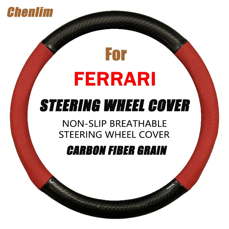 Fibra de Carbon+Piele Volan Masina Acoperi 38CM Non-alunecare, rezistent la Uzura Sudoare de Absorbție Huse Pentru Ferrari 488