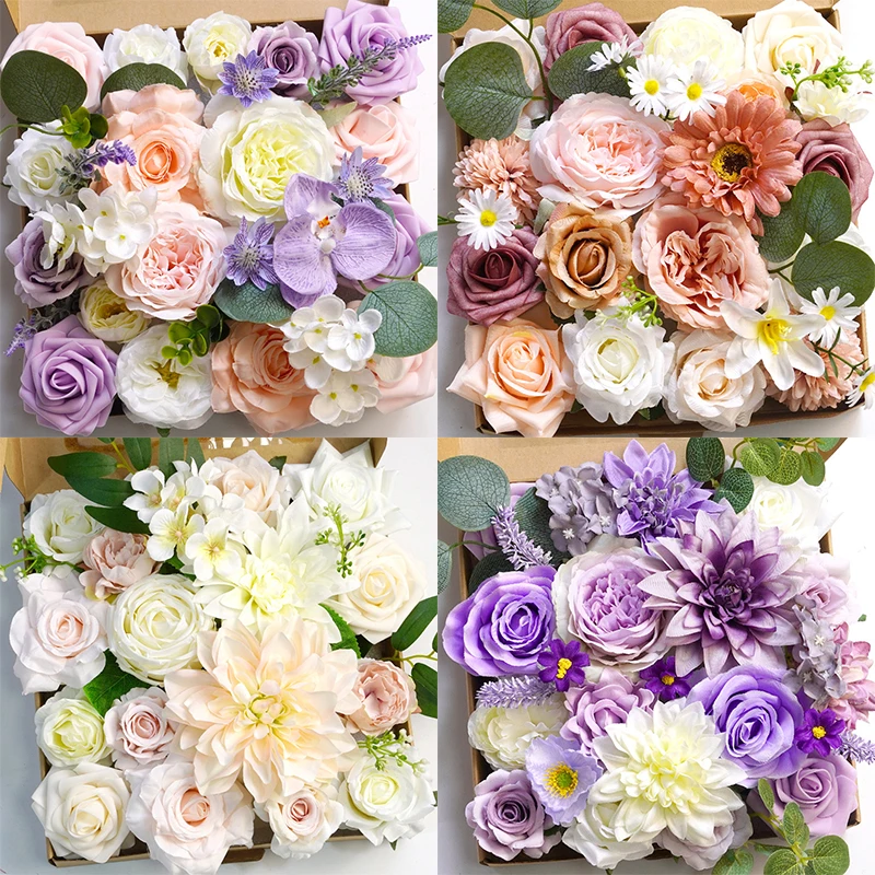 Flori artificiale Cu Cutie Set Flori False Pentru DIY Mireasa Nunta Duș Decoratiuni Tort Decor Acasă Decoratiuni Mov