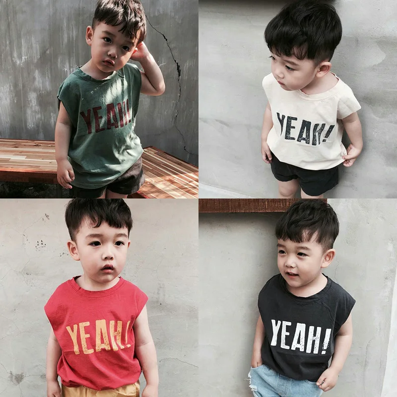 Scrisoare de Imprimare de Îmbrăcăminte pentru Copii coreean Vara Bumbac Copilul Vesta T-shirt Minunat Băieți Tricotate Rezervor de Top fără Mâneci 12M-6M