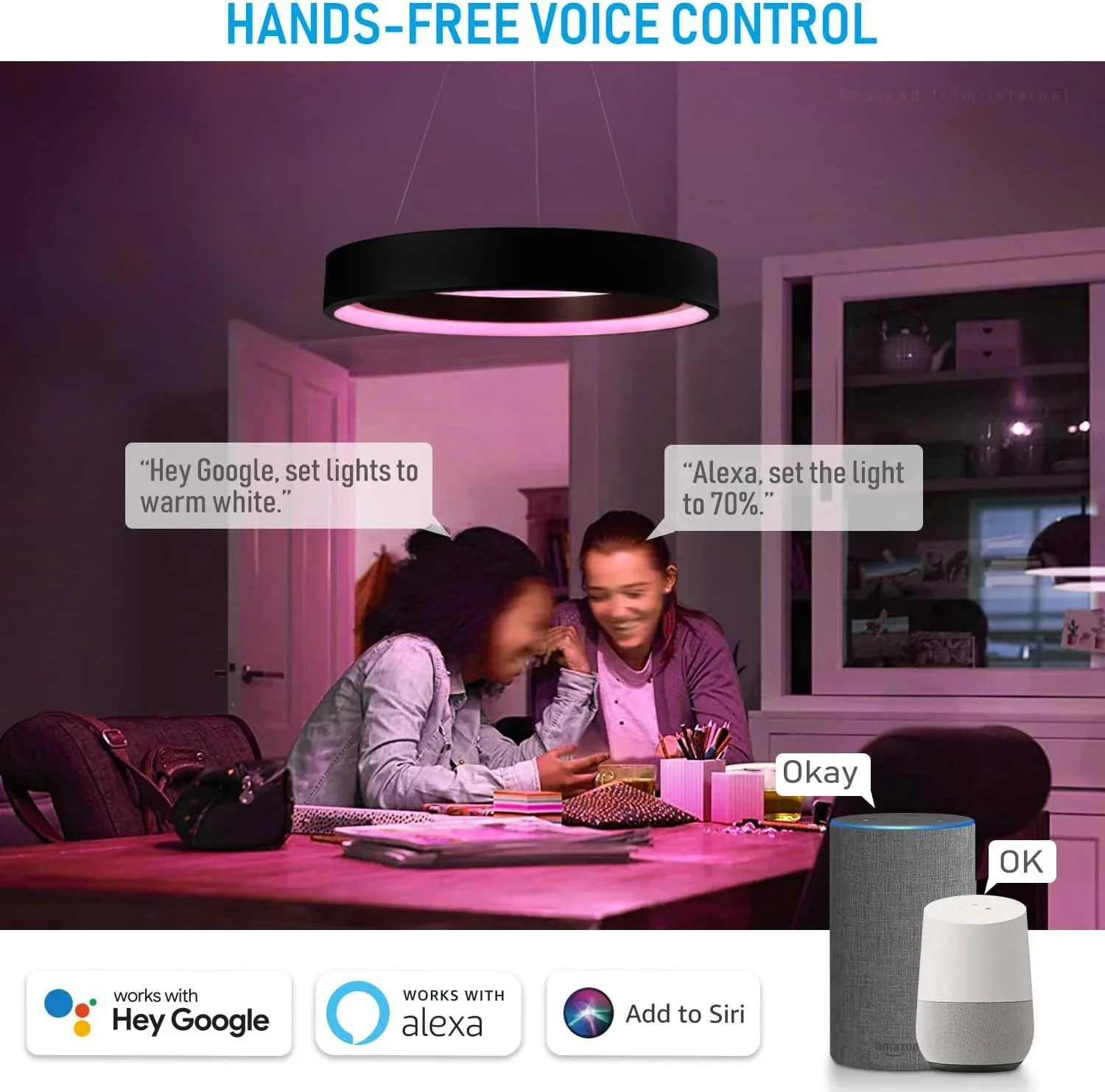 50W Inteligent WiFi Pandantiv cu LED-uri de Lumină cu APP/Voice Control 28.5 inch Estompat Inel Circular Candelabru Lucra cu Alexa/Start Google