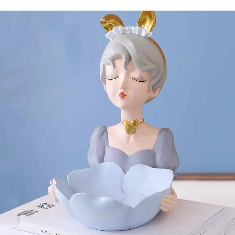 Drăguț Bunny Fata Tavi Decorative Platou Cu Fructe Cutie Pictat Personajul Rășină Statuie Decor Birou Tava De Stocare Containere Cosmetice