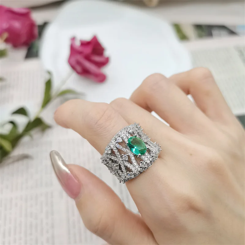 Europene și Americane de high-end de lux de lumină de smarald, argint 925 inel deschis gol plin de diamant hipoalergenic bijuterii