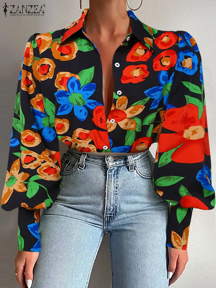 Femei Florale Imprimate Tricou ZANZEA Boem Maneca Lunga Tunica Topuri de Moda Rândul său, în Jos Guler Blusa Liber Casual Toamna anului 2023 Bluza