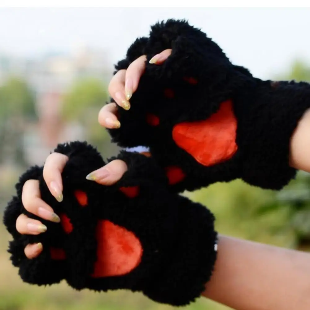 Mănuși de degete cu Stil Clasic Poliester Mănuși Confortabile Drăguț Femei Pluș Laba Pisica cu Gheare Mănuși de Cald pentru Birou pentru Fete