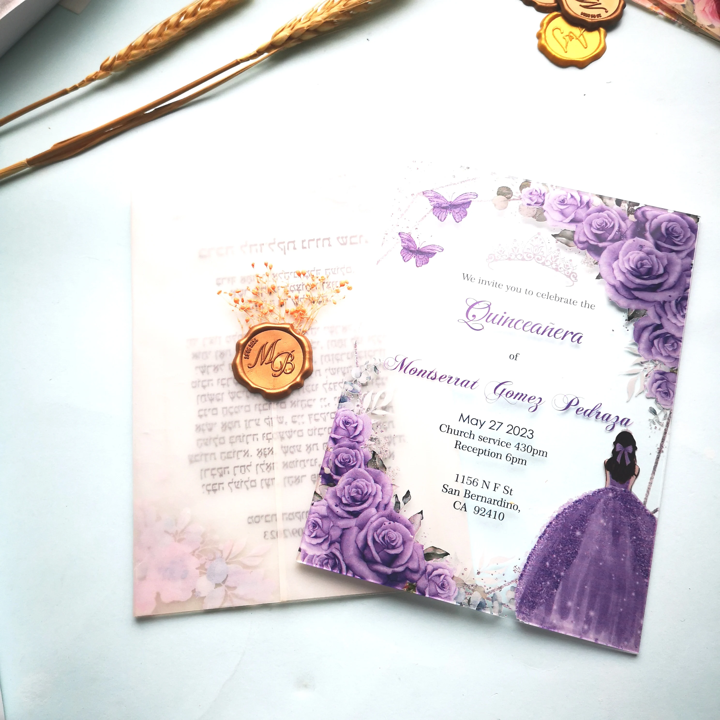 1mm Liliac Printesa Personalizate Personalizate, Invitatii de Nunta 5X7 Inch Dulce XV Quinceanera Ziua Invită
