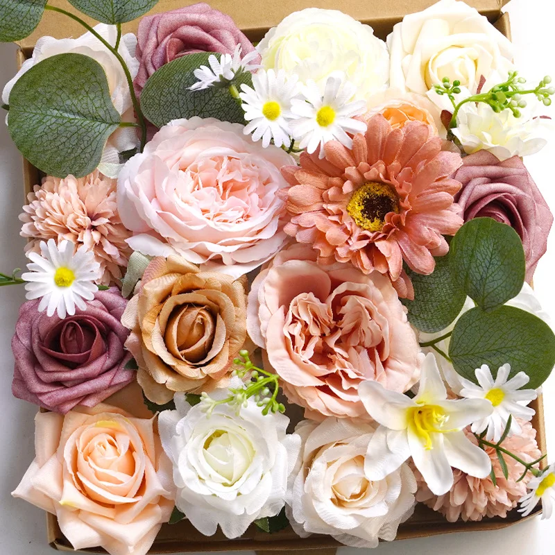 Flori artificiale Cu Cutie Set Flori False Pentru DIY Mireasa Nunta Duș Decoratiuni Tort Decor Acasă Decoratiuni Mov