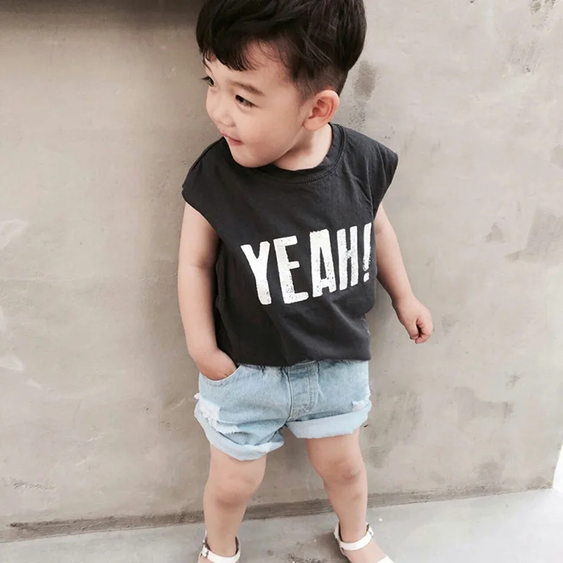 Scrisoare de Imprimare de Îmbrăcăminte pentru Copii coreean Vara Bumbac Copilul Vesta T-shirt Minunat Băieți Tricotate Rezervor de Top fără Mâneci 12M-6M