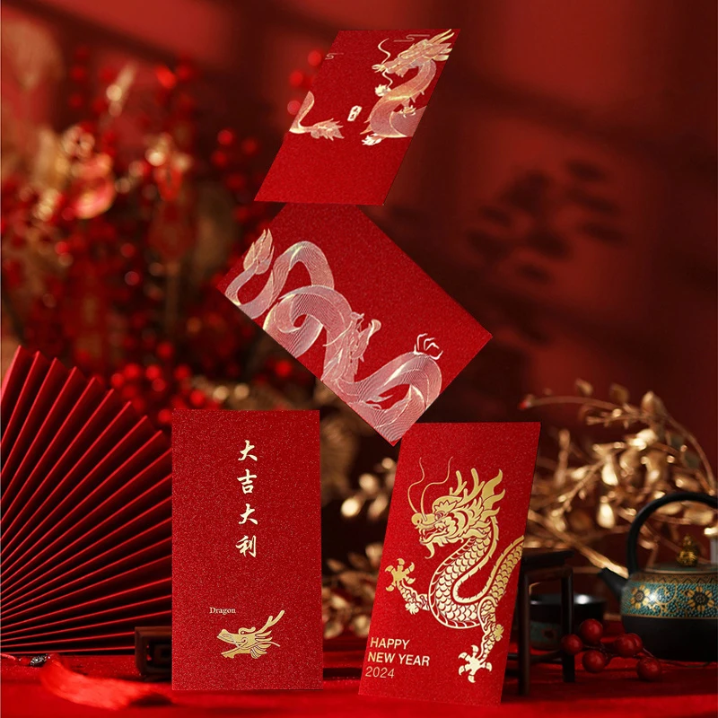 6Pc Pachet Rosu Sac Red Geanta Plic Anul Dragonului Desene animate 2024 Anul Nou Festivalul de Primăvară Roșu de Pachete de An Lunar Chinezesc An