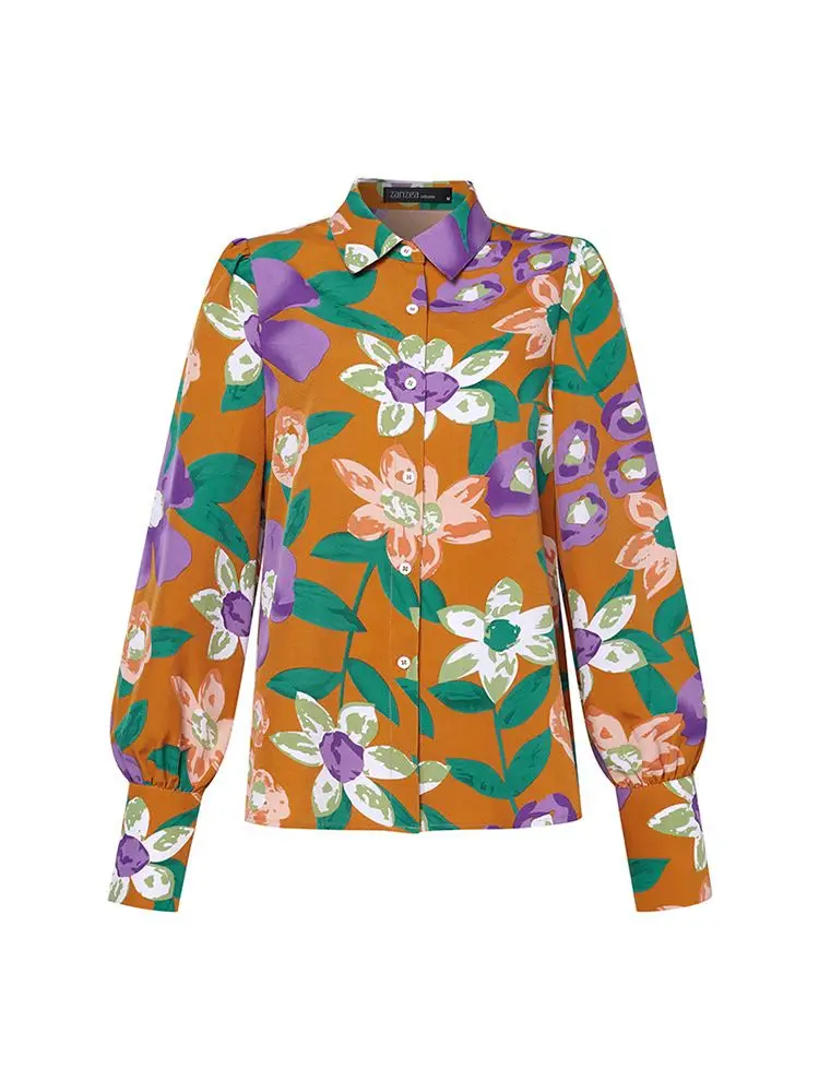 Femei Florale Imprimate Tricou ZANZEA Boem Maneca Lunga Tunica Topuri de Moda Rândul său, în Jos Guler Blusa Liber Casual Toamna anului 2023 Bluza