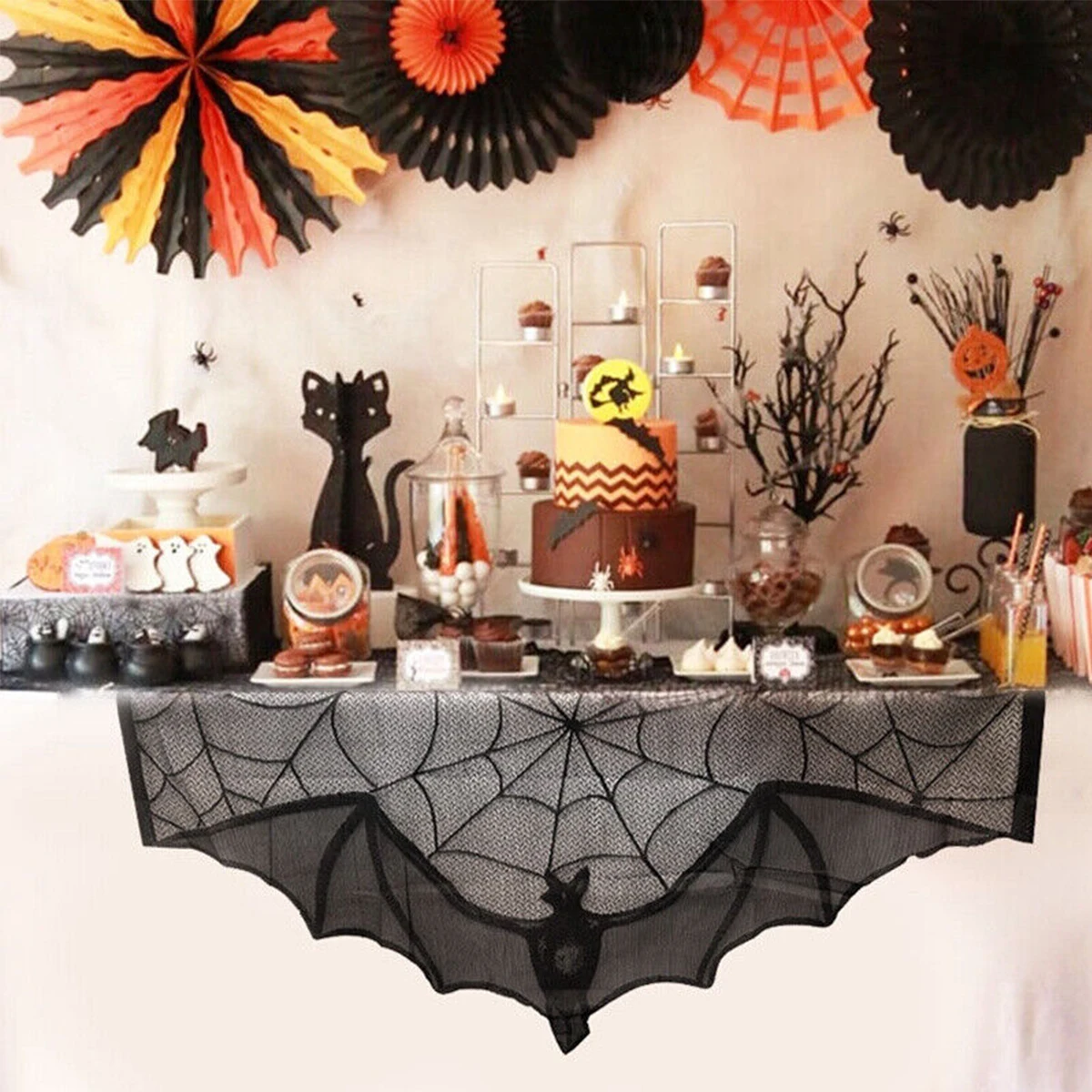 Halloween Perdele De Dantelă Neagră Spider Web Bat Perdele De Halloween Ușa Perdele Decoratiuni De Halloween