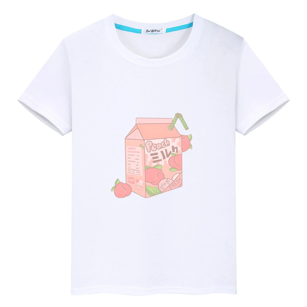 Japoneze Suc de Piersici de Desene animate T-shirt Casual Maneca Scurta 100% Bumbac tricou Baieti si Fete pentru Copii Kawaii Tricou Confortabil