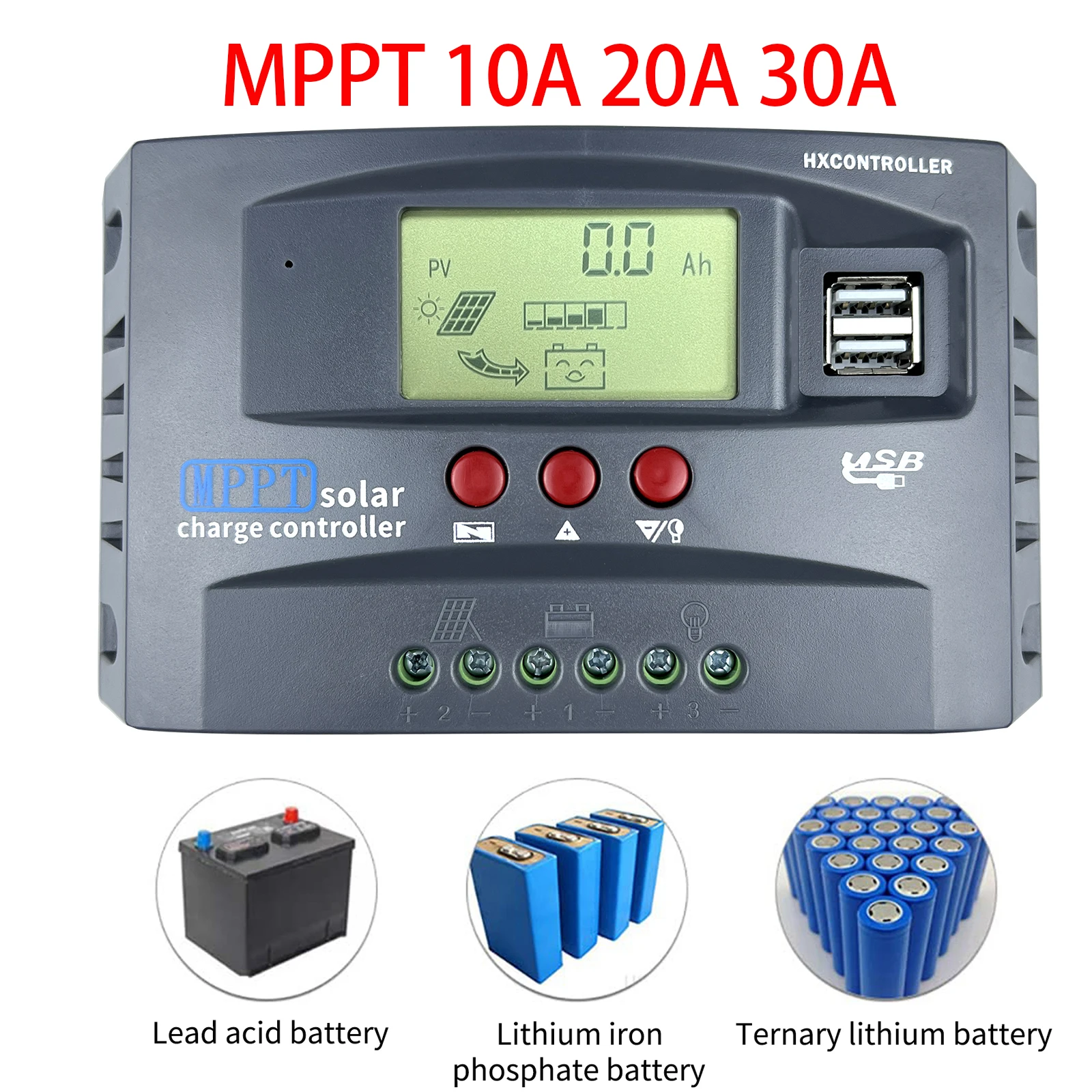 Portabil Controler de Încărcare Solară MPPT PWM 10A 20A 30A Display LCD 12V 24V Auto Dual USB Pentru Lifepo4 baterie Litiu Baterie Plumb-Acid