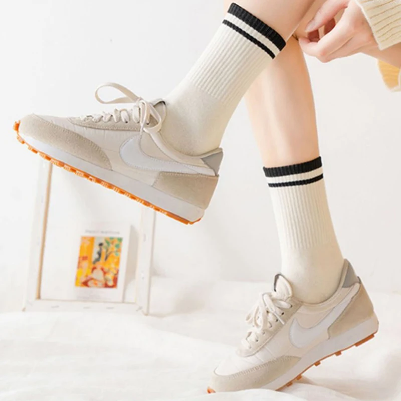 2Pair Modă de Culoare Solidă Șosete cu Dungi Casual Sport Sock Casual de Bumbac Confortabil Respirabil Sosete Pentru Femei Fete