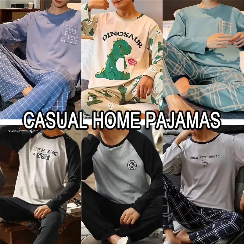 Bărbați pe Plus Dimensiune Pijama Set Solid Rotund Gat din Tricot de Bumbac Pijama Set Pentru Bărbați 4xl Pijama Toamna Iarna Casual Barbati Pijamale