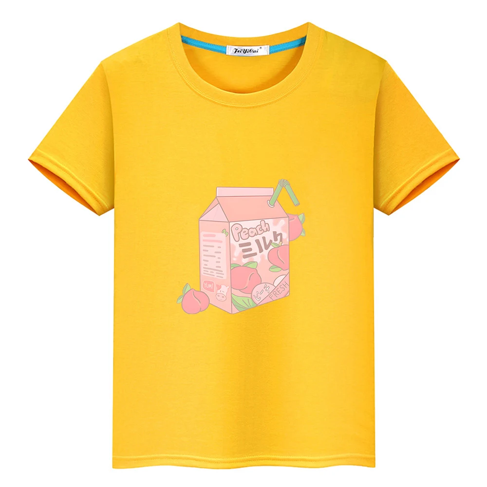 Japoneze Suc de Piersici de Desene animate T-shirt Casual Maneca Scurta 100% Bumbac tricou Baieti si Fete pentru Copii Kawaii Tricou Confortabil