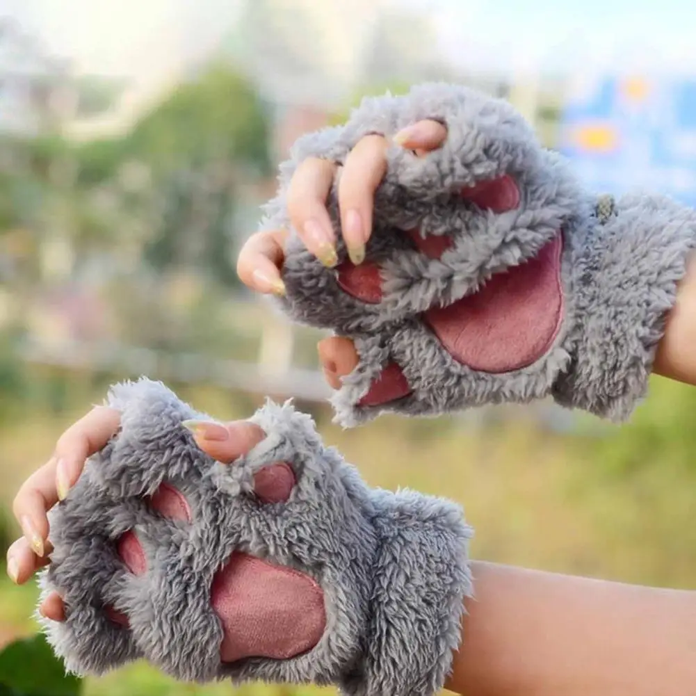 Mănuși de degete cu Stil Clasic Poliester Mănuși Confortabile Drăguț Femei Pluș Laba Pisica cu Gheare Mănuși de Cald pentru Birou pentru Fete